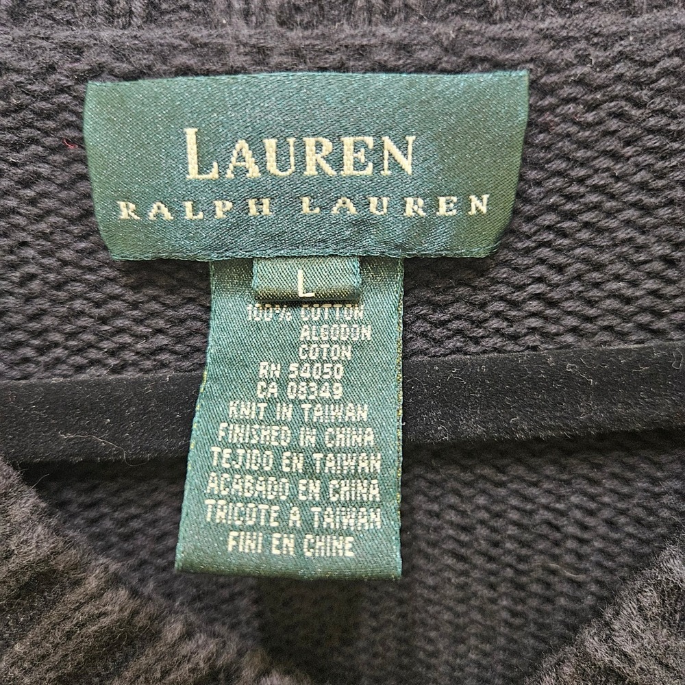 Lauren Ralph Lauren Men's V-Neck Sweater Black Heavy Cotton Crest Logo Size L - Picture 4 of 7